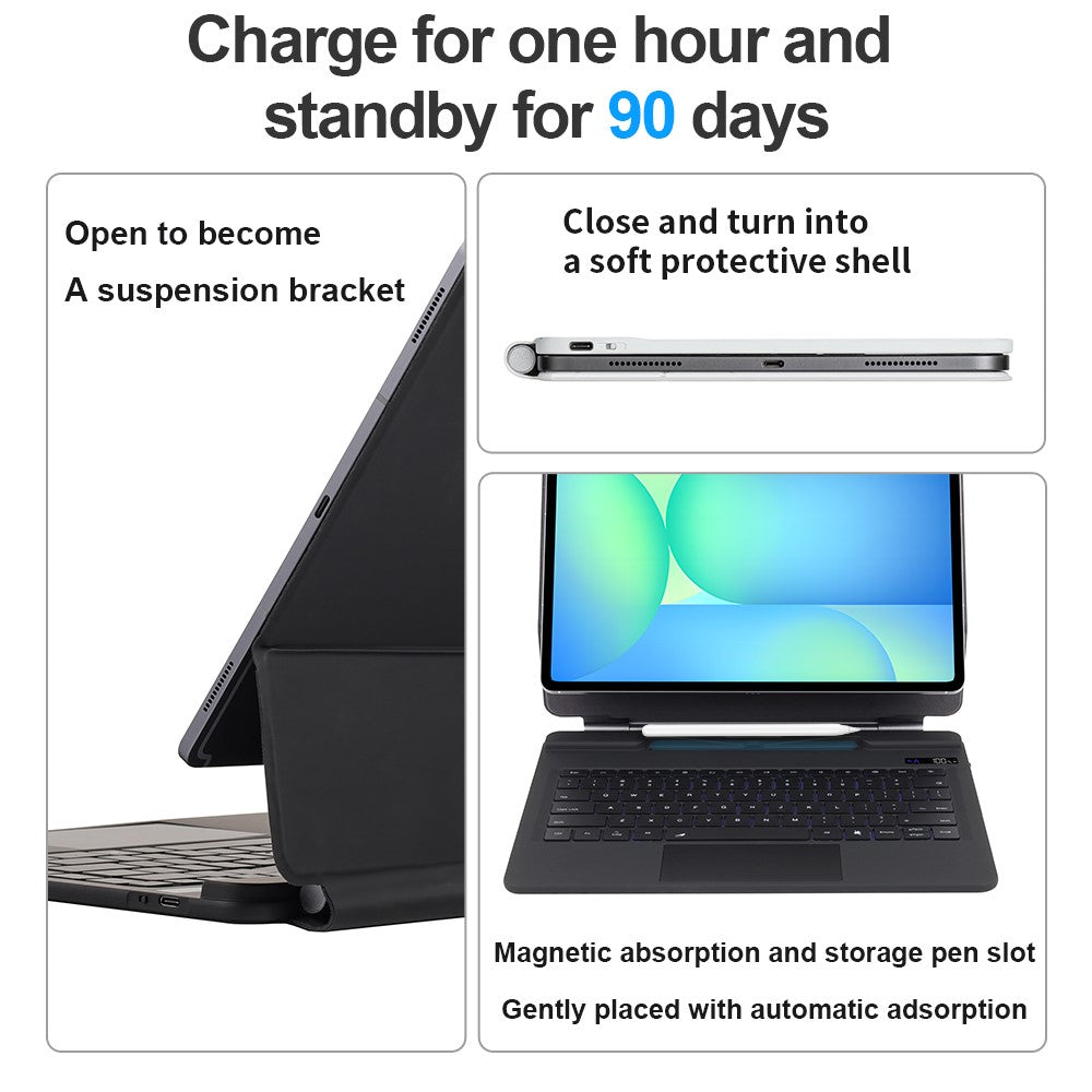 P820 For Samsung Galaxy Tab S10 FE+ X620 / X626B Floating Magnetic Keyboard Case with Backlit, Multi-Angle Stand