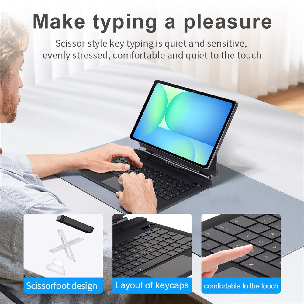 P820 For Samsung Galaxy Tab S10 FE+ X620 / X626B Floating Magnetic Keyboard Case with Backlit, Multi-Angle Stand