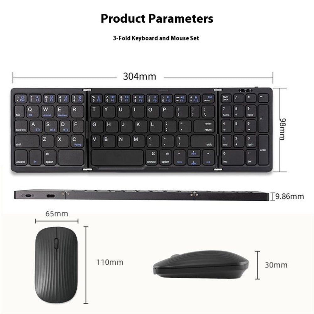 B089 Wireless Keyboard Mouse Set Foldable Mini Bluetooth-Compatible Keyboard for Tablet Laptop