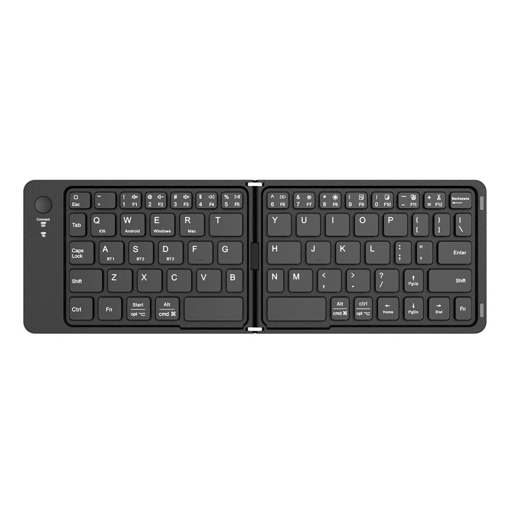 F88 66 Keys Folding Keyboard Dual Fold Bluetooth-compatible Keyboard with Phone Bracket for PC Tablet Phone