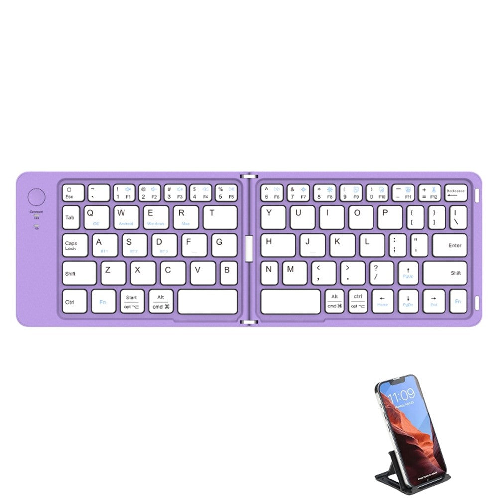 F88 66 Keys Folding Keyboard Dual Fold Bluetooth-compatible Keyboard with Phone Bracket for PC Tablet Phone