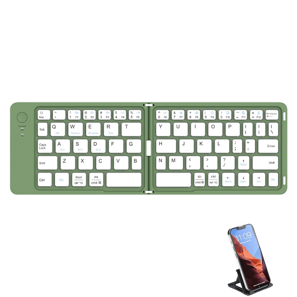 F88 66 Keys Folding Keyboard Dual Fold Bluetooth-compatible Keyboard with Phone Bracket for PC Tablet Phone