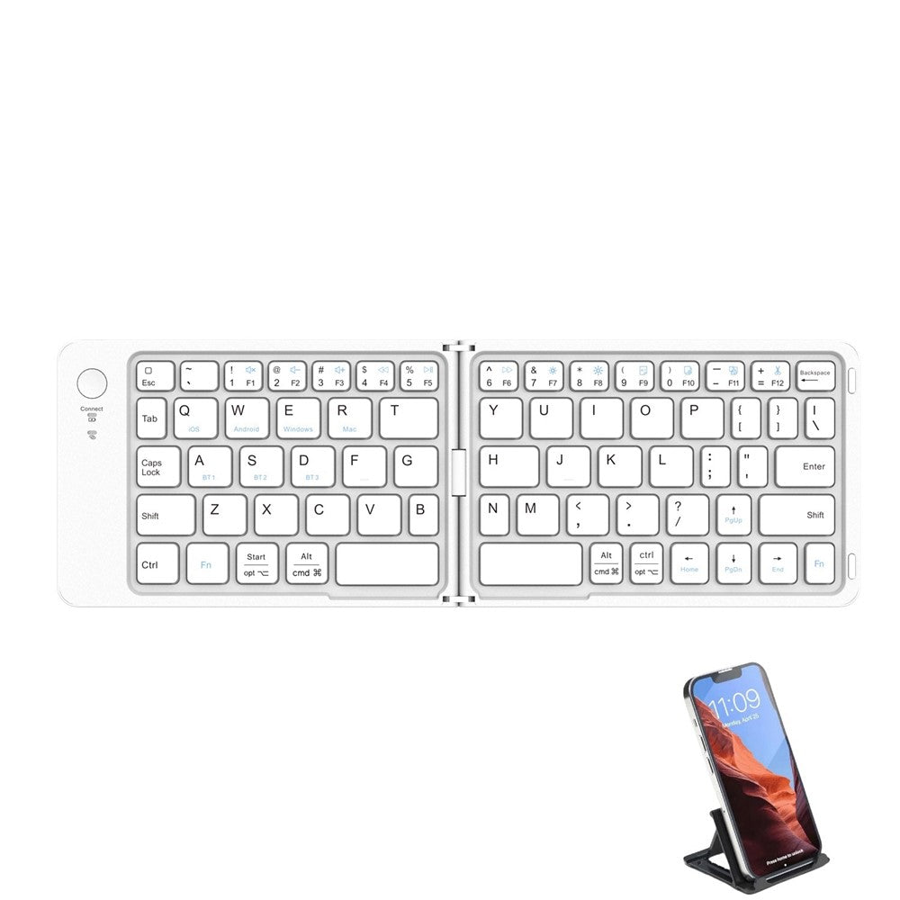 F88 66 Keys Folding Keyboard Dual Fold Bluetooth-compatible Keyboard with Phone Bracket for PC Tablet Phone