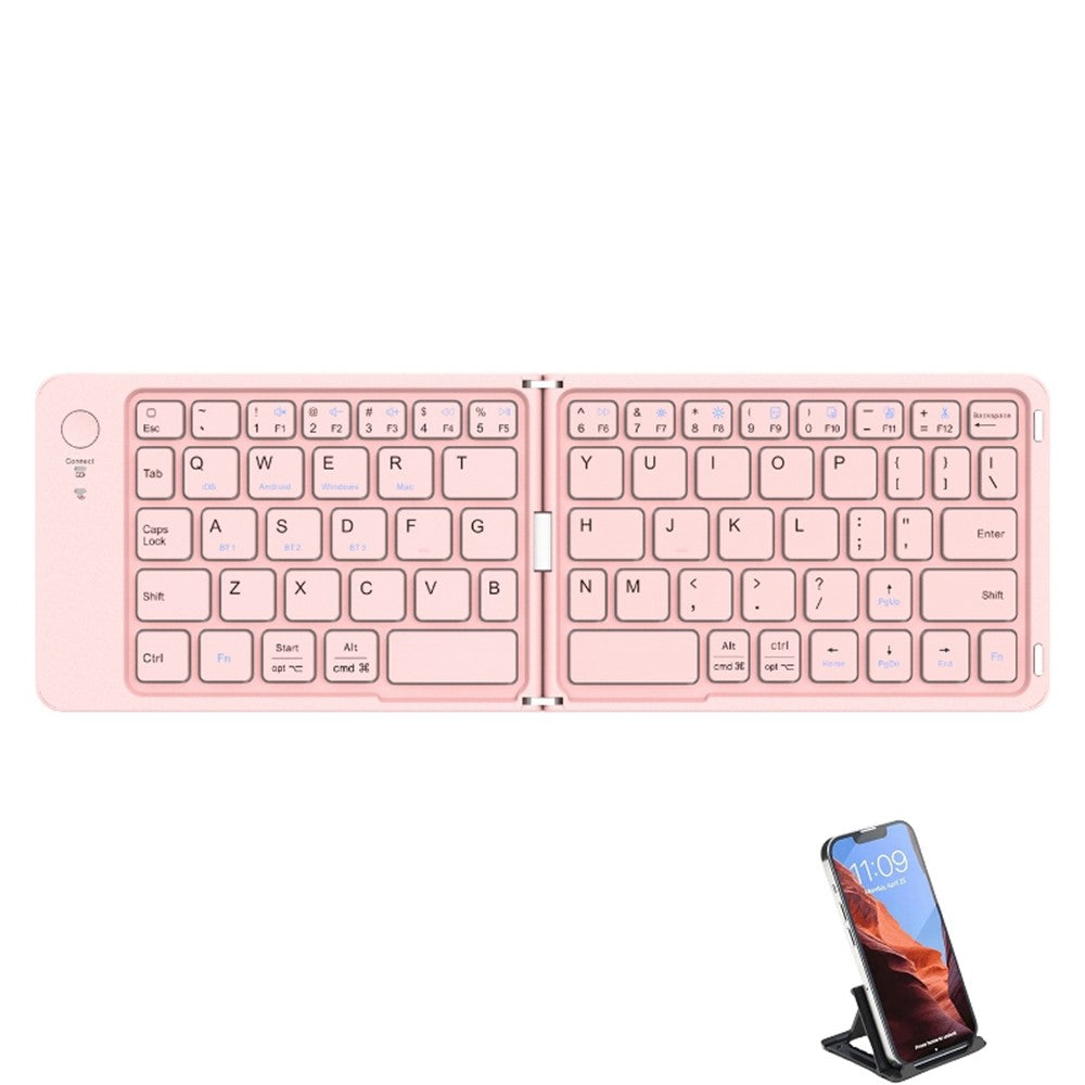F88 66 Keys Folding Keyboard Dual Fold Bluetooth-compatible Keyboard with Phone Bracket for PC Tablet Phone