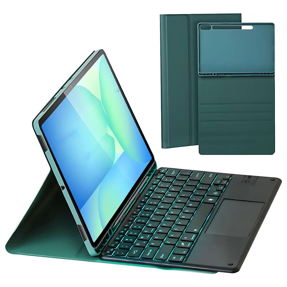 For Samsung Galaxy Tab S10 FE+ Stand Case Bluetooth-compatible Touchpad Keyboard with 7-Color Backlit