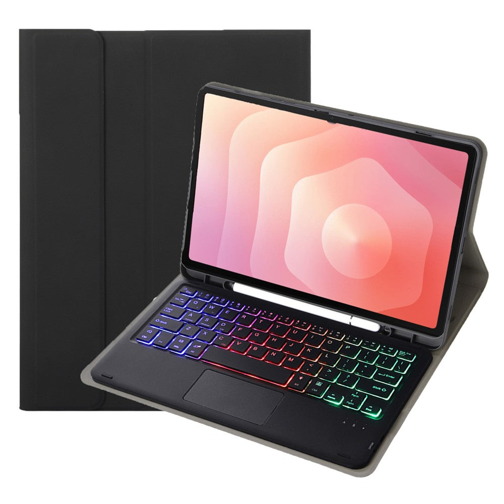 A730B-AS til Samsung Galaxy Tab S11 Aftageligt læderetui Bluetooth-kompatibelt touchpad-tastatur med baggrundslys og penneholder