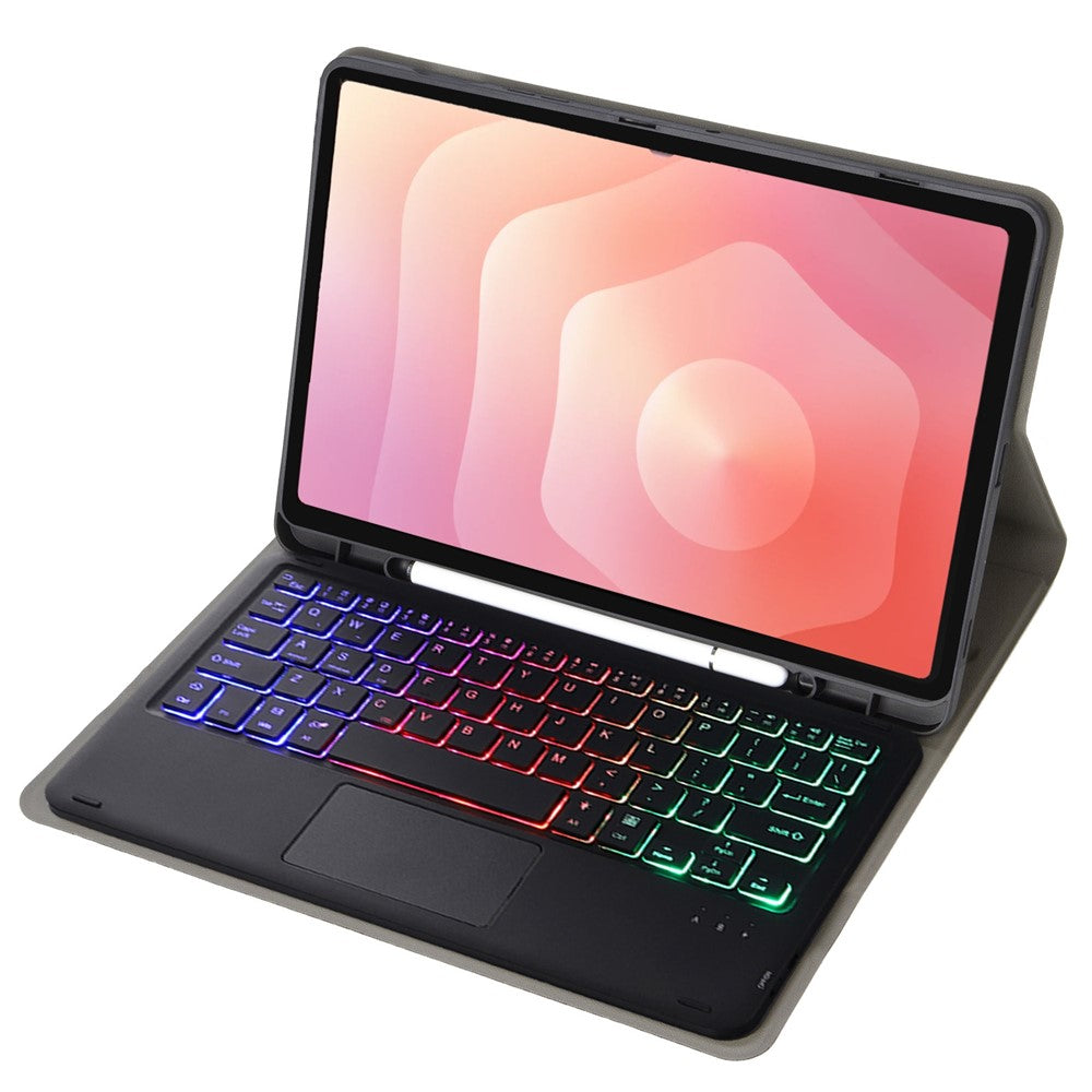 A730B-AS til Samsung Galaxy Tab S11 Aftageligt læderetui Bluetooth-kompatibelt touchpad-tastatur med baggrundslys og penneholder
