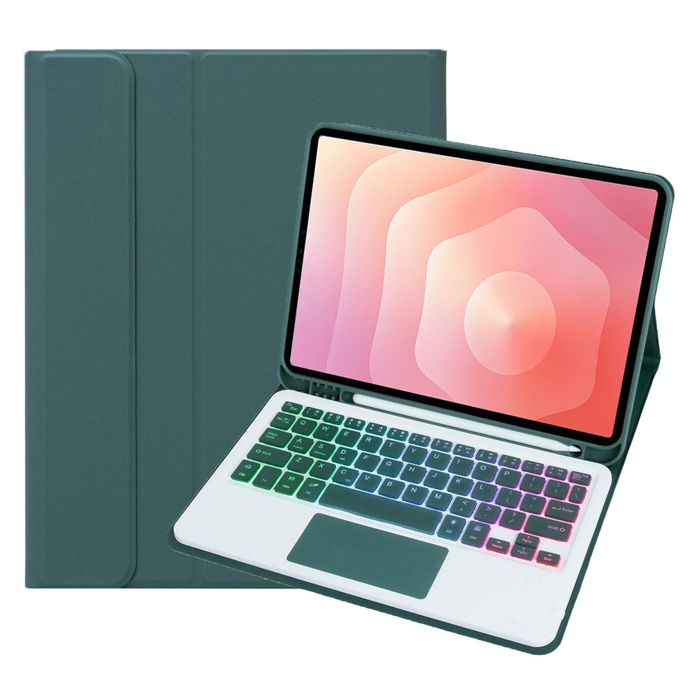 A730B-AS til Samsung Galaxy Tab S11 Aftageligt læderetui Bluetooth-kompatibelt touchpad-tastatur med baggrundslys og penneholder