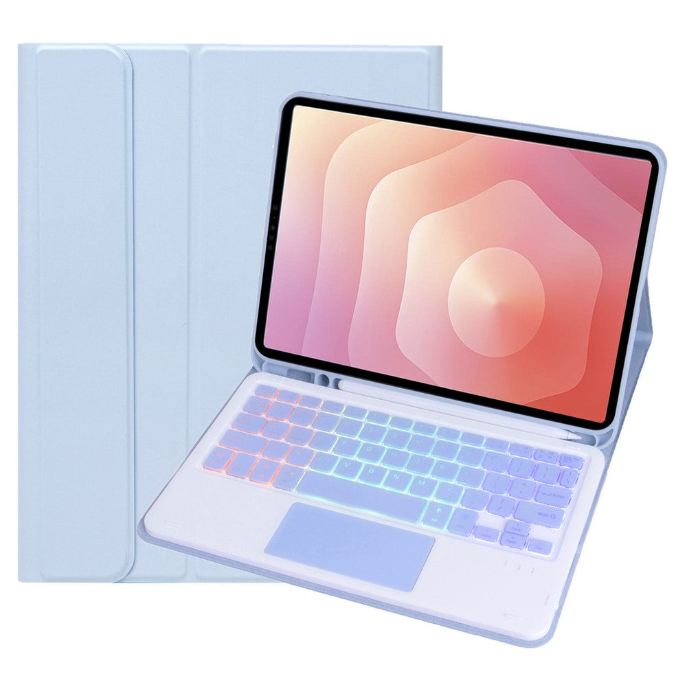 A730B-AS til Samsung Galaxy Tab S11 Aftageligt læderetui Bluetooth-kompatibelt touchpad-tastatur med baggrundslys og penneholder
