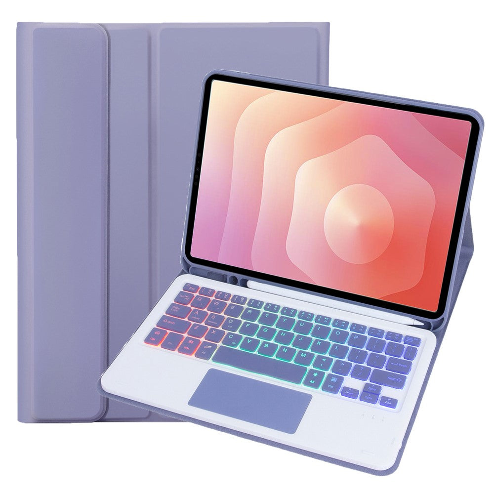 A730B-AS til Samsung Galaxy Tab S11 Aftageligt læderetui Bluetooth-kompatibelt touchpad-tastatur med baggrundslys og penneholder