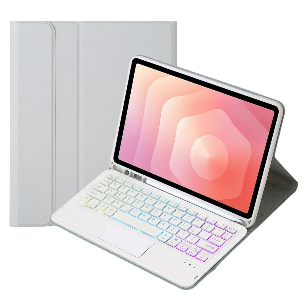 A730B-AS til Samsung Galaxy Tab S11 Aftageligt læderetui Bluetooth-kompatibelt touchpad-tastatur med baggrundslys og penneholder