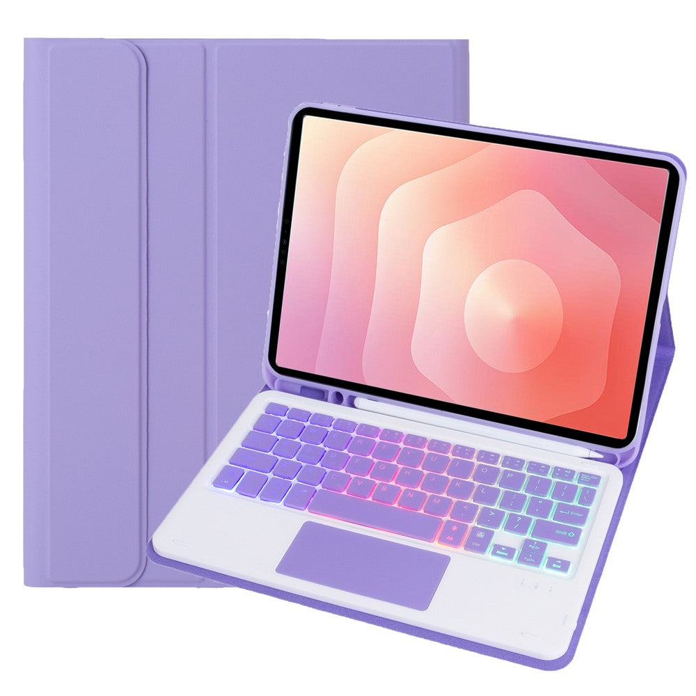 A730B-AS til Samsung Galaxy Tab S11 Aftageligt læderetui Bluetooth-kompatibelt touchpad-tastatur med baggrundslys og penneholder