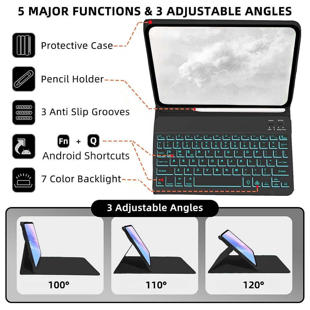 SK-S11D for Samsung Galaxy Tab S11 SM-X730 / SM-X736 / SM-X736B Protective Case with Detachable Backlit Wireless Keyboard