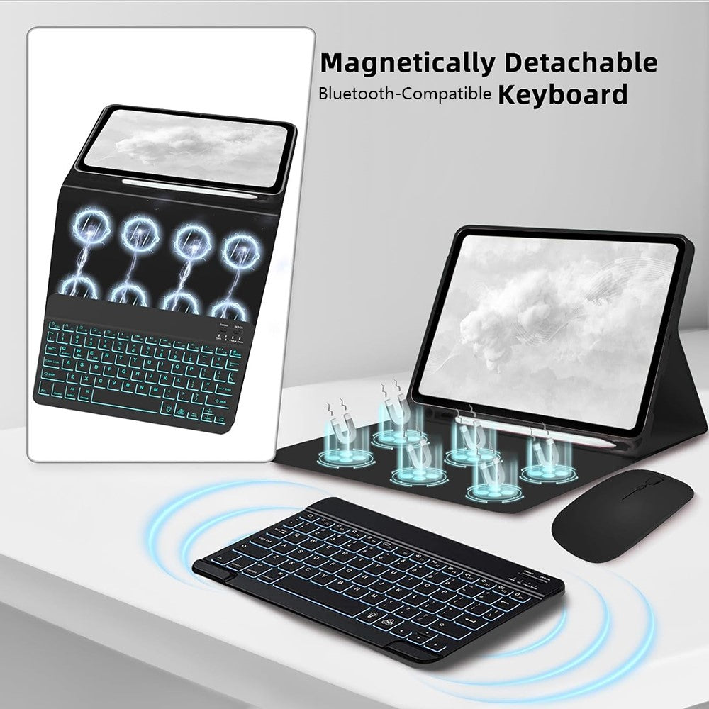 SK-S11D Protective Case with Keyboard / Mouse for Samsung Galaxy Tab S11 SM-X730 / SM-X736 / SM-X736B Detachable Backlit Wireless Keyboard Cover