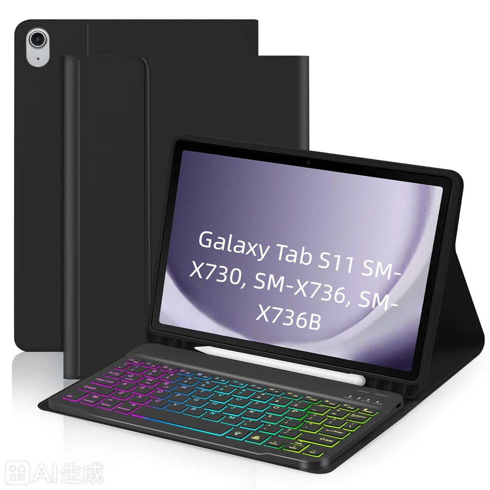 RGB-S11 For Samsung Galaxy Tab S11 Bluetooth-compatible Keyboard PU Leather Stand Case with RGB Backlit