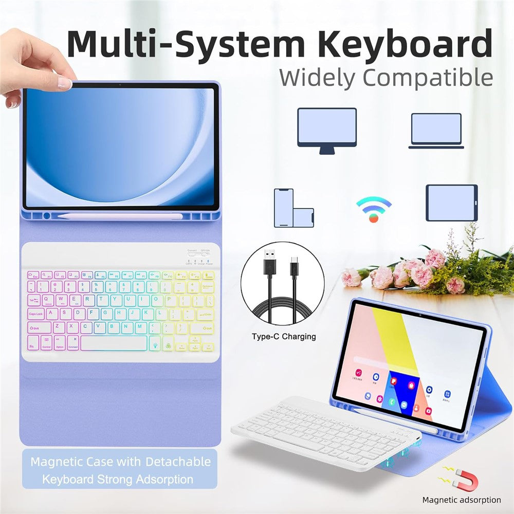 RGB-S11 For Samsung Galaxy Tab S11 Bluetooth-compatible Keyboard PU Leather Stand Case with RGB Backlit