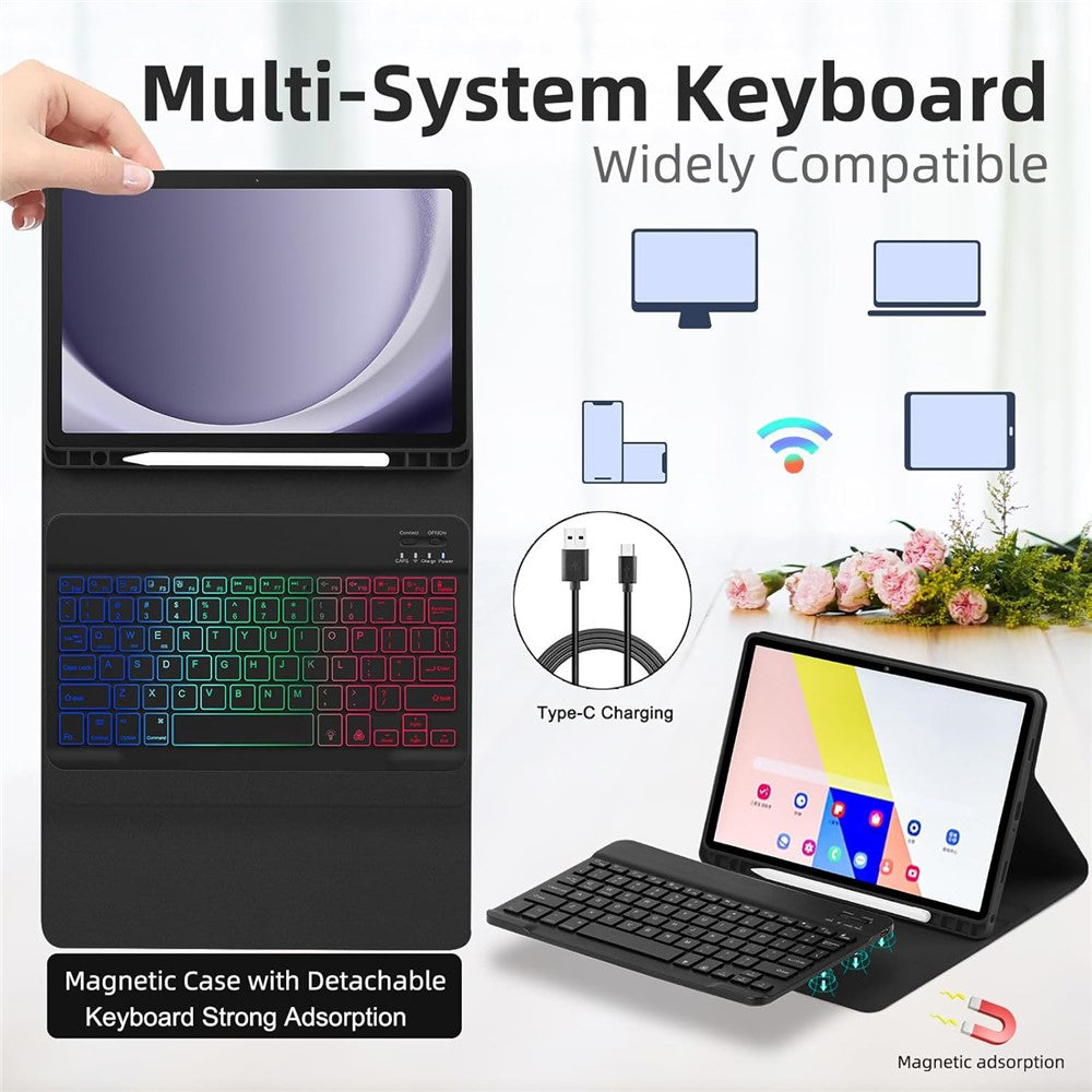 RGB-S11 For Samsung Galaxy Tab S11 Bluetooth-compatible Keyboard PU Leather Stand Case with RGB Backlit