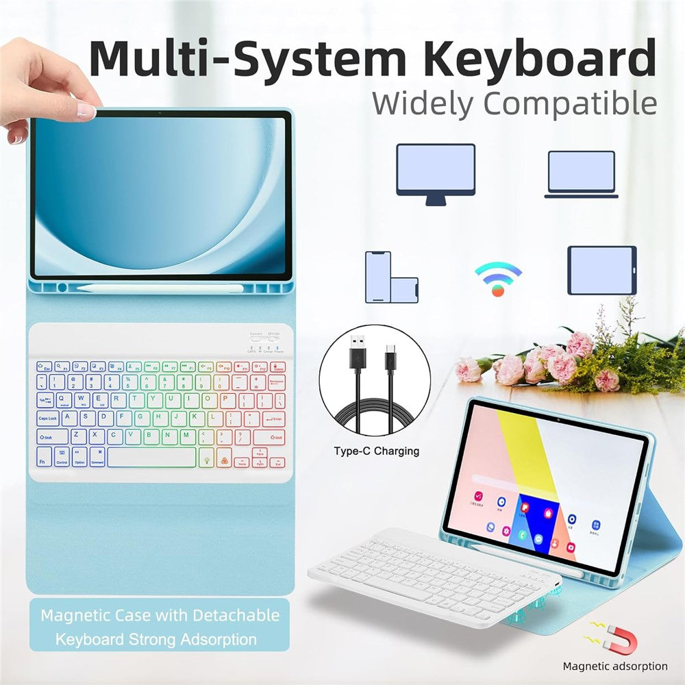 RGB-S11 For Samsung Galaxy Tab S11 Bluetooth-compatible Keyboard PU Leather Stand Case with RGB Backlit