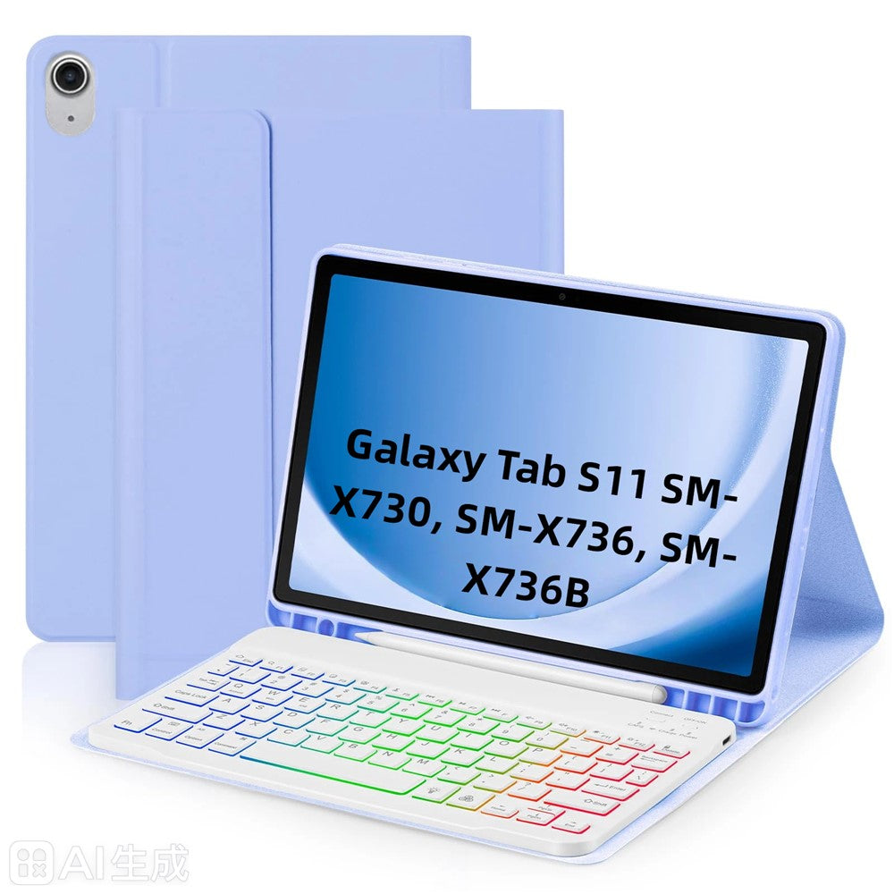 RGB-S11 For Samsung Galaxy Tab S11 Bluetooth-compatible Keyboard PU Leather Stand Case with RGB Backlit