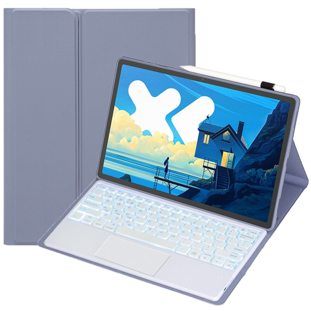 AM26-AS Til Lenovo Xiaoxin Pad Pro 12.7 (2025) / Idea Tab Pro Slim Tyndt Læderetui + Baggrundsbelyst Bluetooth-kompatibelt Tastatur med Touchpad