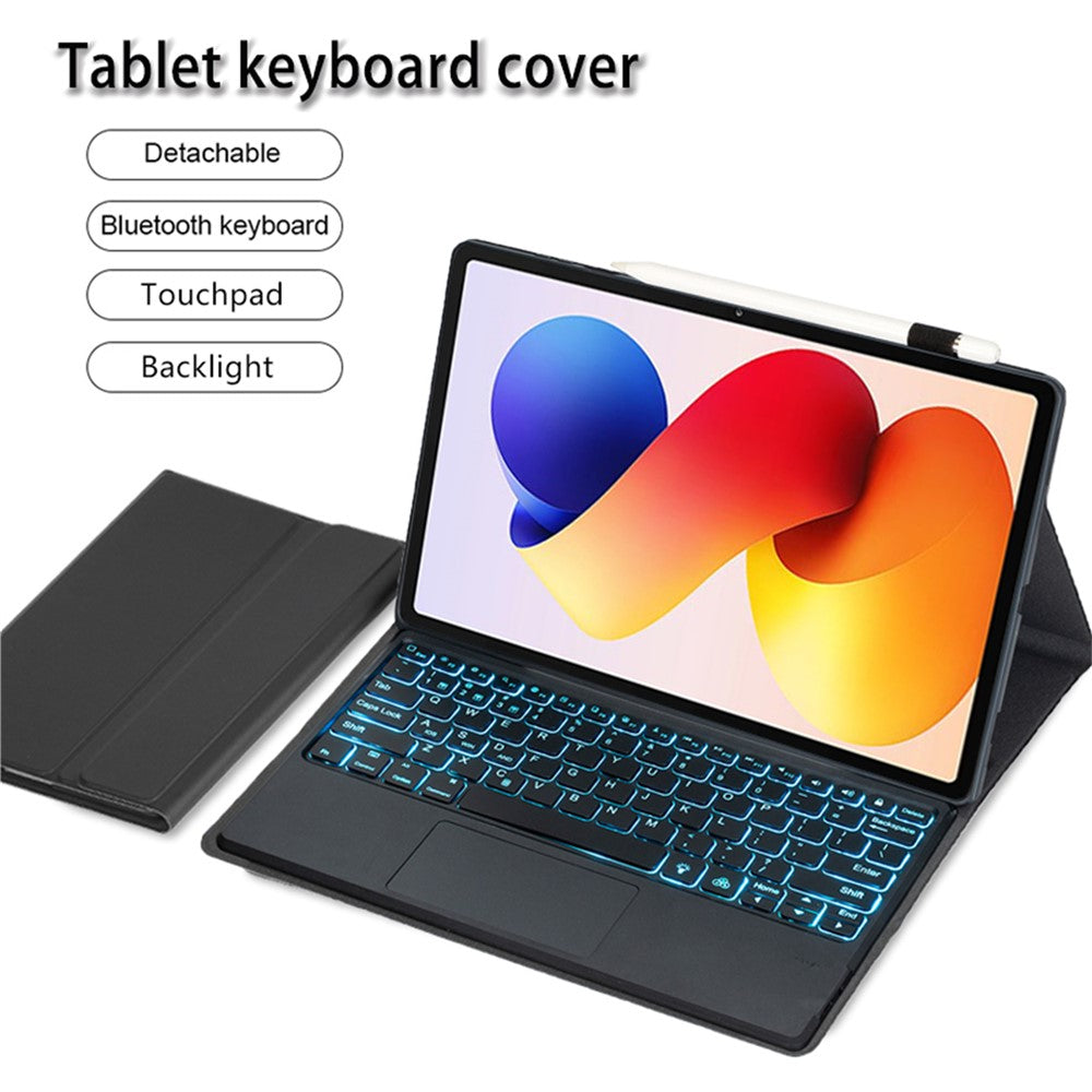 A0N19-AS For Xiaomi Redmi Pad 2 Pro / Poco Pad M1 Detachable Bluetooth-compatible Keyboard Stand Case with Touchpad and Backlit