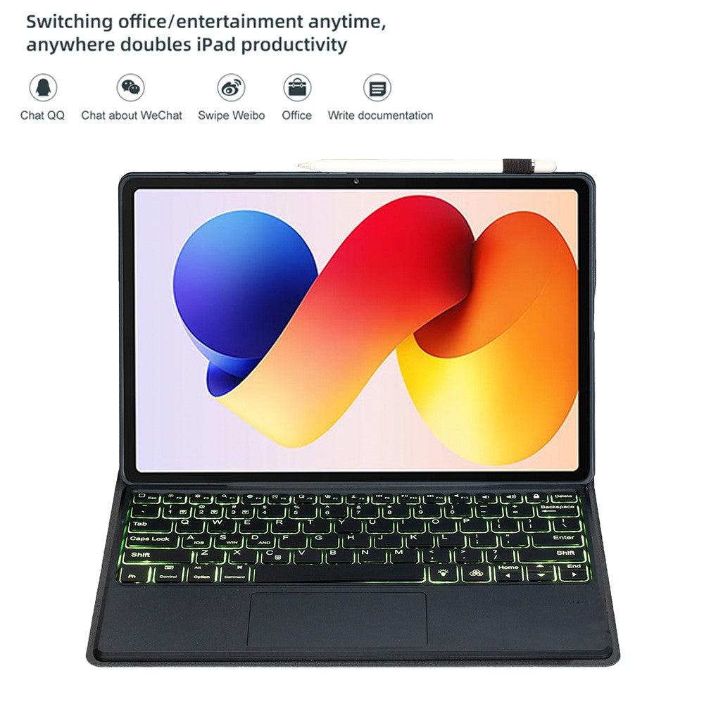 A0N19-AS For Xiaomi Redmi Pad 2 Pro / Poco Pad M1 Detachable Bluetooth-compatible Keyboard Stand Case with Touchpad and Backlit