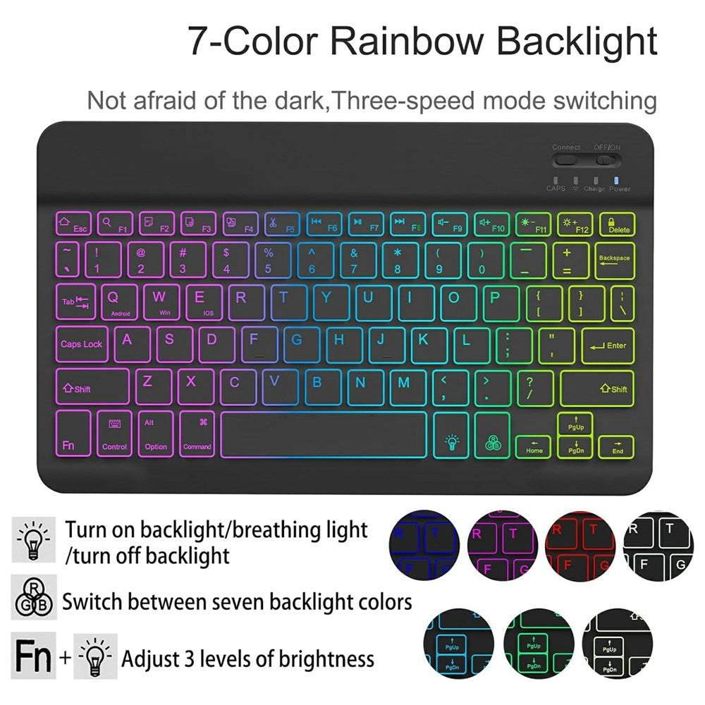 Bluetooth-Compatible Keyboard Mouse Set 7-Color Backlit Combo with Stand for Tablet Laptop