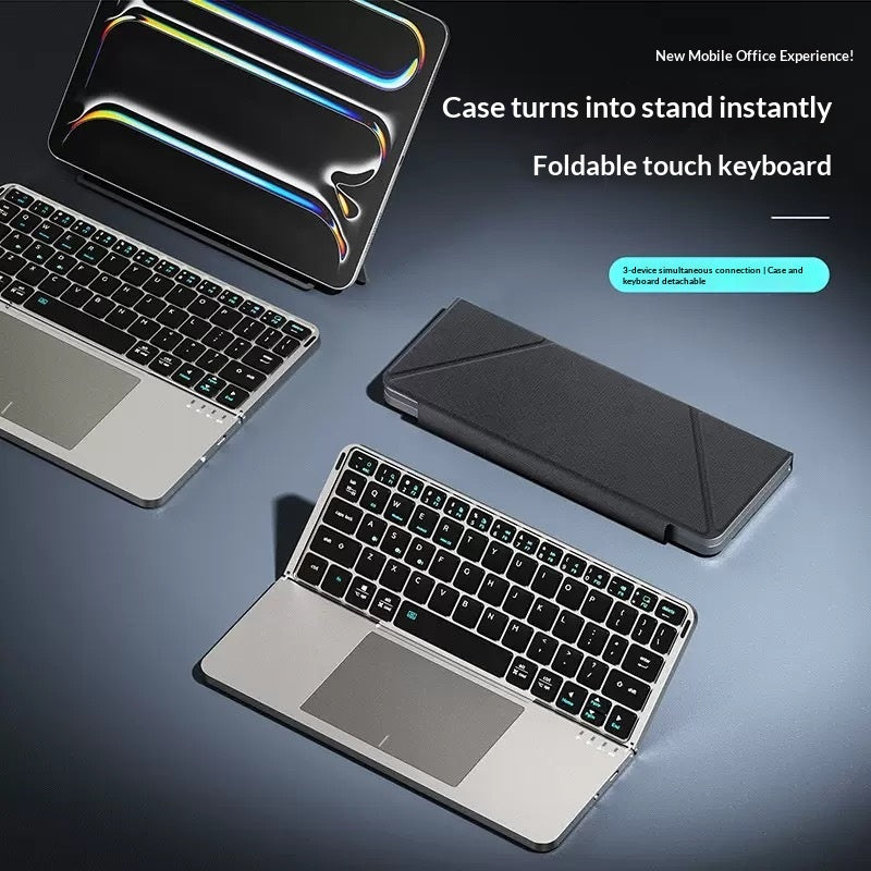 Bluetooth-compatible Keyboard with Touchpad Ultra Thin Wireless Keyboard Foldable Stand Case