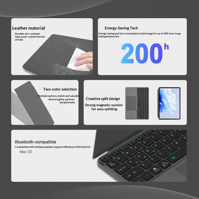 Bluetooth-compatible Keyboard with Touchpad Ultra Thin Wireless Keyboard Foldable Stand Case