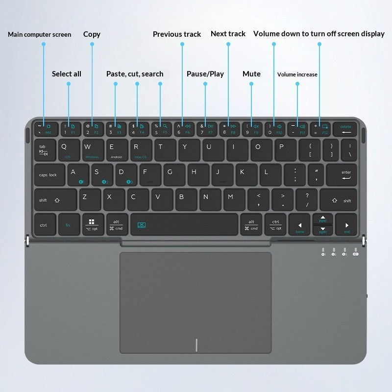 Bluetooth-compatible Keyboard with Touchpad Ultra Thin Wireless Keyboard Foldable Stand Case