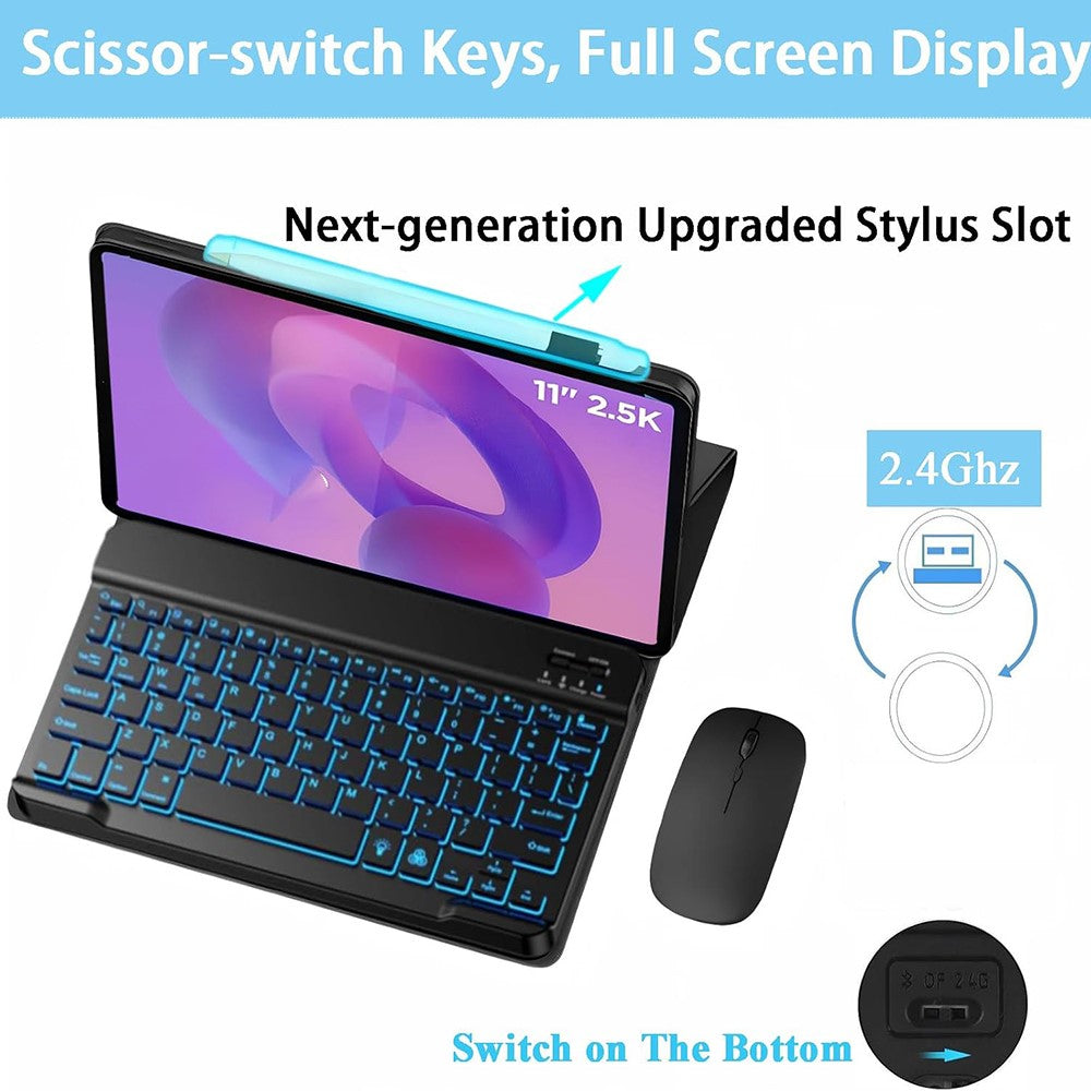 Bluetooth-kompatibelt tastatur til Lenovo Idea Tab / M11 / K11 (TB336FU / TB330FU) aftageligt tastaturcover med mus