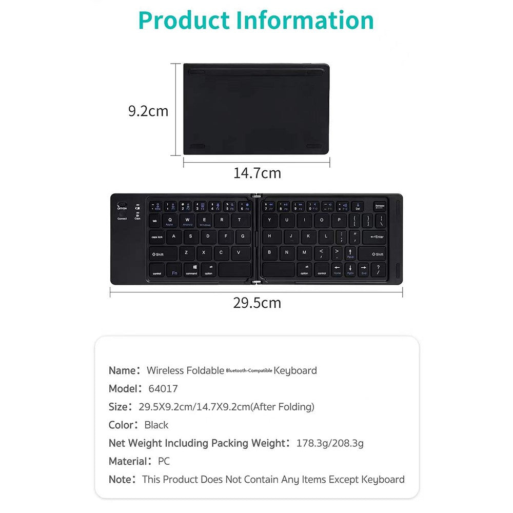 COTECI 64017 Wireless Foldable Bluetooth-compatible Keyboard Portable Keypad Keyboard for Android iOS Windows