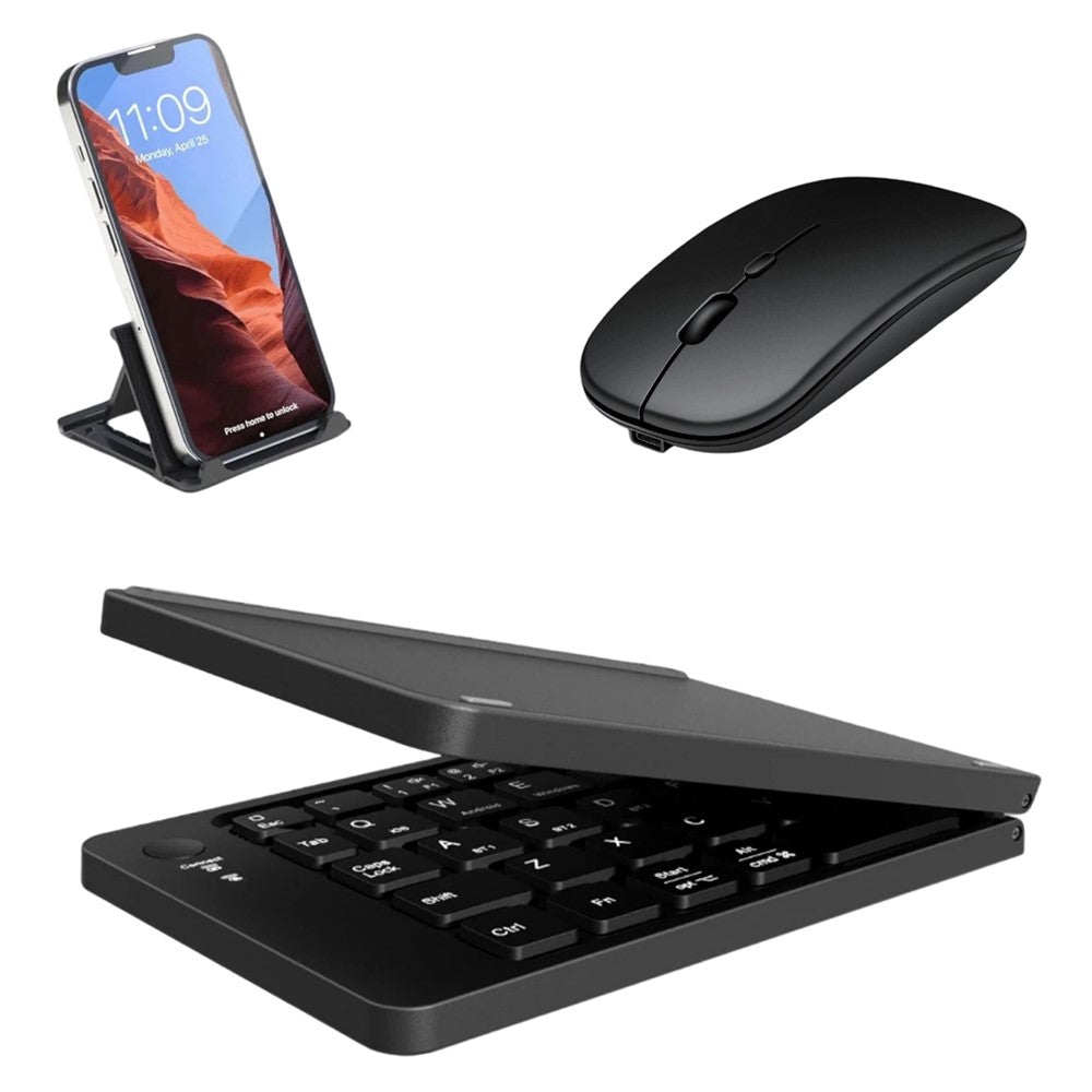 HB-028 Foldable Keyboard Mouse Set with Phone Stand Dual-Mode Mouse and Bluetooth-compatible Keyboard  for Tablet Phone