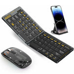 F01C Mini Foldable Bluetooth-compatible Keyboard Mouse Set with Phone Stand Rechargeable Wireless Triple Device Connection Keyboard Mouse
