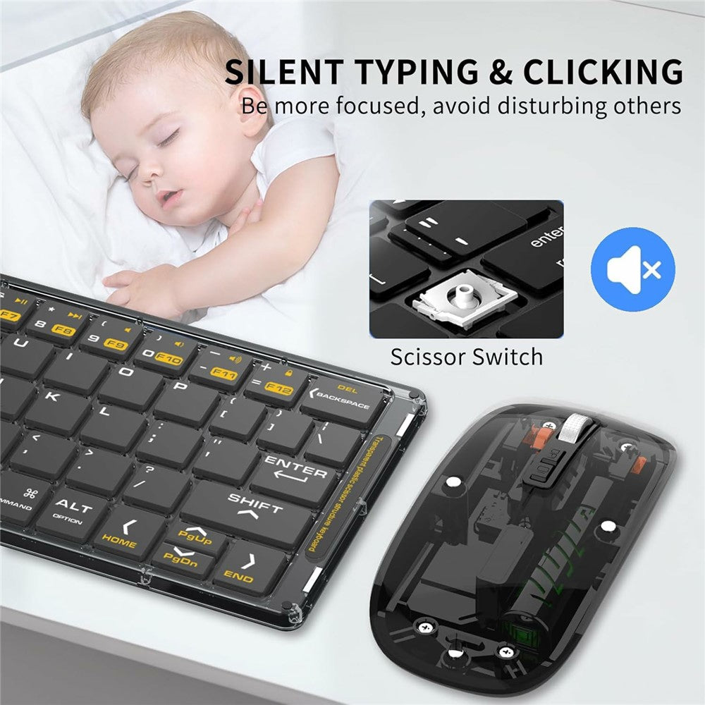 F01C Mini Foldable Bluetooth-compatible Keyboard Mouse Set with Phone Stand Rechargeable Wireless Triple Device Connection Keyboard Mouse
