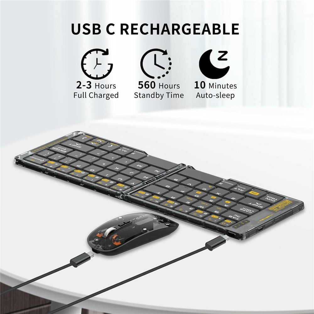 F01C Mini Foldable Bluetooth-compatible Keyboard Mouse Set with Phone Stand Rechargeable Wireless Triple Device Connection Keyboard Mouse