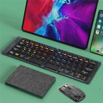 F01C Mini Foldable Bluetooth-compatible Keyboard Mouse Set with Phone Stand Rechargeable Wireless Triple Device Connection Keyboard Mouse