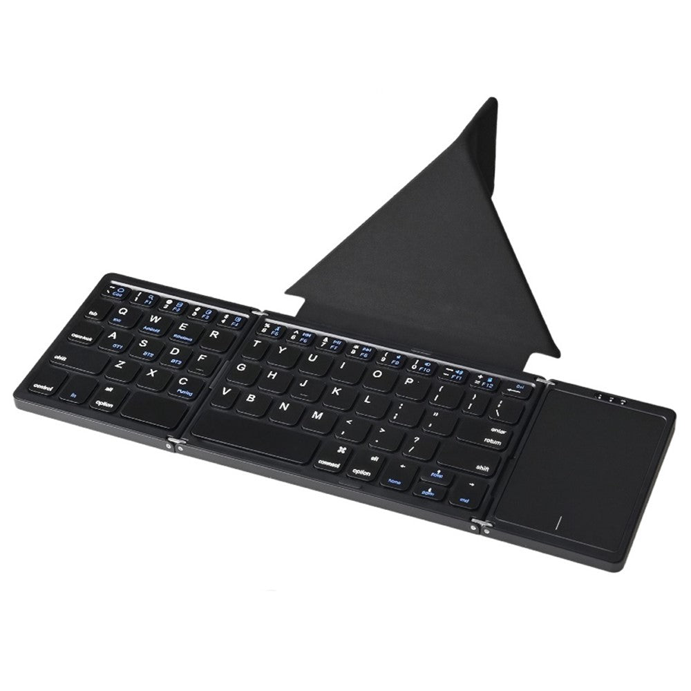 B089T 61-Key Triple-Fold Bluetooth-Compatible Keyboard with Touchpad Built-in Bracket for Phone Tablet PC