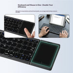 B089T 61-Key Triple-Fold Bluetooth-Compatible Keyboard with Touchpad Built-in Bracket for Phone Tablet PC