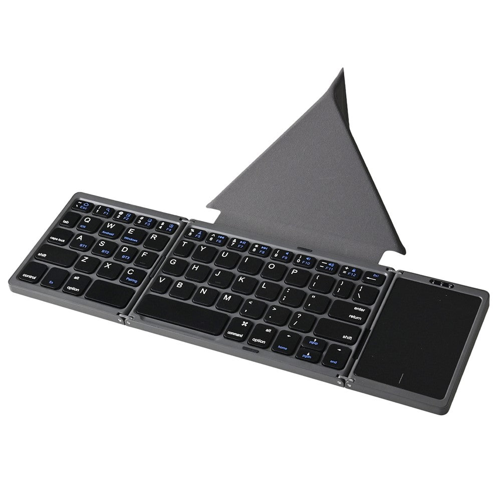 B089T 61-Key Triple-Fold Bluetooth-Compatible Keyboard with Touchpad Built-in Bracket for Phone Tablet PC
