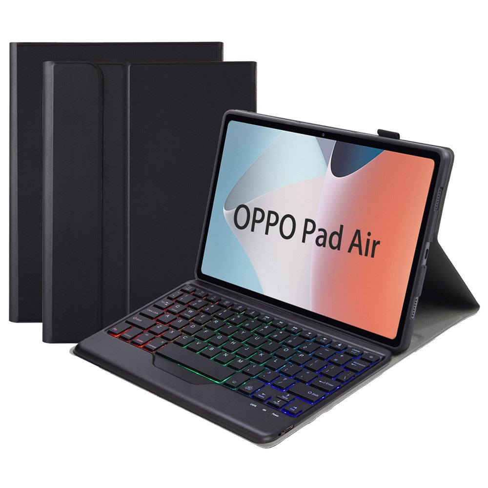 OP12-BS For Oppo Pad Air 10.4-inch PU Leather+TPU Protective Case with 3-Color Backlit Bluetooth-compatible Keyboard