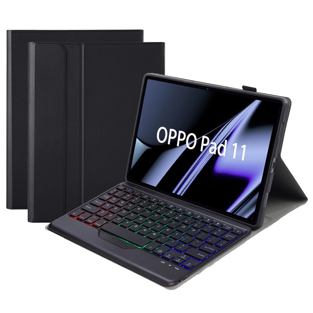 OP11-BS For Oppo Pad 11-inch Detachable Bluetooth-compatible Keyboard Case with 3-Color Backlit PU Leather+TPU Protective Cover