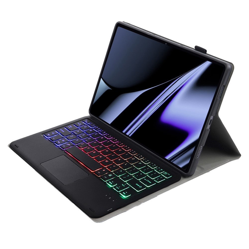 OP11-AS Til Oppo Pad 11-tommer PU-læder beskyttelsesetui + aftageligt Bluetooth-kompatibelt tastatur med 3-farvet baggrundsbelysning / TouchPad