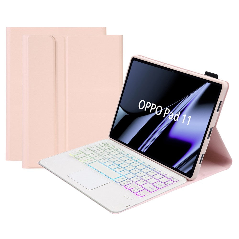 OP11-AS Til Oppo Pad 11-tommer PU-læder beskyttelsesetui + aftageligt Bluetooth-kompatibelt tastatur med 3-farvet baggrundsbelysning / TouchPad