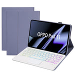 OP11-AS Til Oppo Pad 11-tommer PU-læder beskyttelsesetui + aftageligt Bluetooth-kompatibelt tastatur med 3-farvet baggrundsbelysning / TouchPad