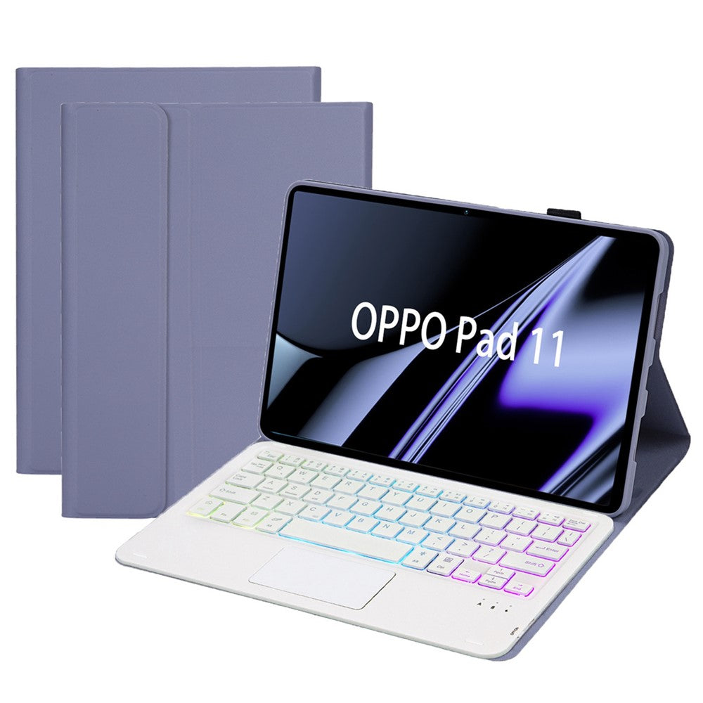 OP11-AS Til Oppo Pad 11-tommer PU-læder beskyttelsesetui + aftageligt Bluetooth-kompatibelt tastatur med 3-farvet baggrundsbelysning / TouchPad