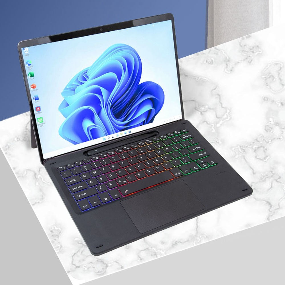 KF17S For Microsoft Surface Pro 8 / Pro X, Bluetooth-compatible Keyboard with TouchPad / Pencil Holder 3-Color Backlit Wireless Keyboard