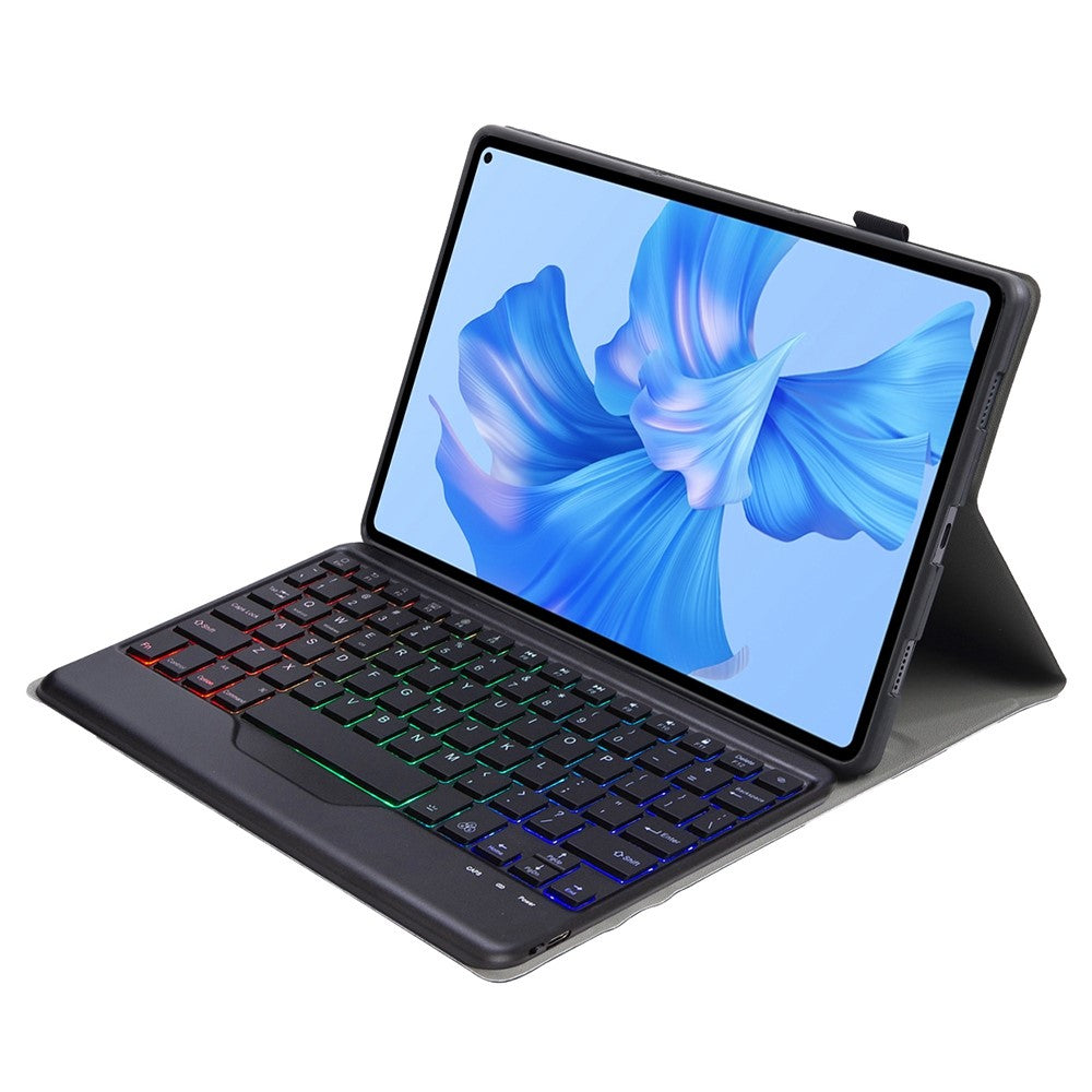 AHW12-BS For Huawei MatePad Pro 11 (2022) Leather Stand Cover Protective Case with Detachable Tri-color Backlight Bluetooth-compatible Keyboard