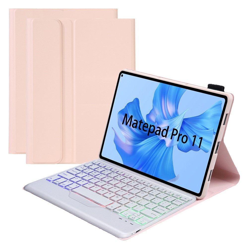 AHW12-BS For Huawei MatePad Pro 11 (2022) Leather Stand Cover Protective Case with Detachable Tri-color Backlight Bluetooth-compatible Keyboard