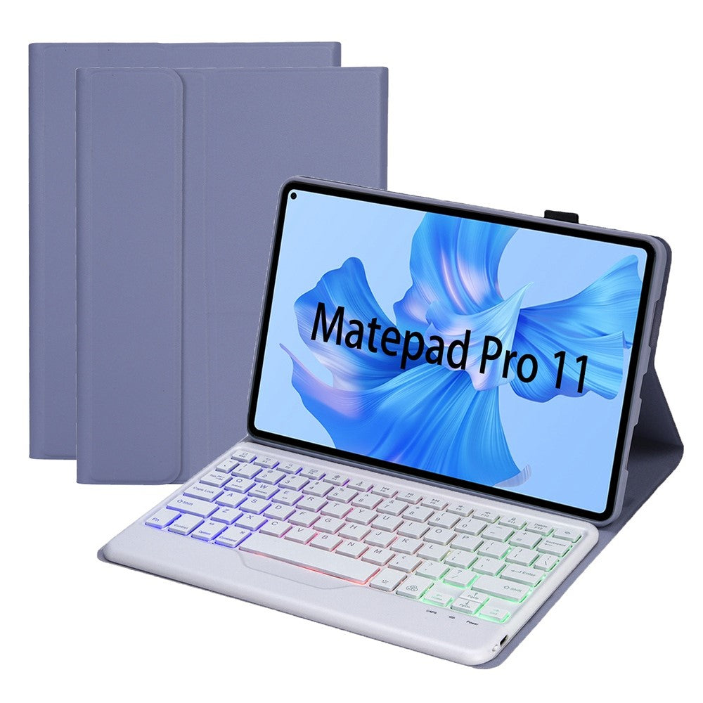 AHW12-BS For Huawei MatePad Pro 11 (2022) Leather Stand Cover Protective Case with Detachable Tri-color Backlight Bluetooth-compatible Keyboard